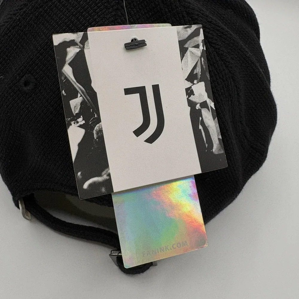 Juventus Hat Fan Ink Cap Strap Back One Size Black Soccer Football Official NEW